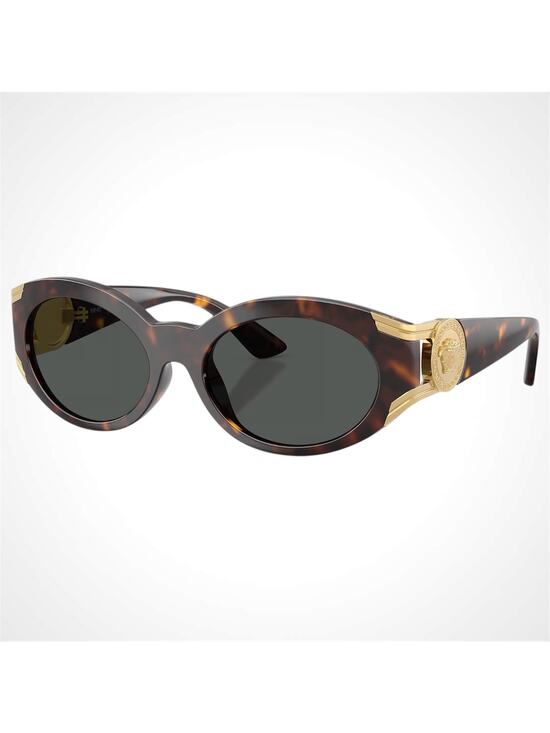 New VERSACE Sunglasses Brown Tortoise Oval Gold Medusa Medallion Retro